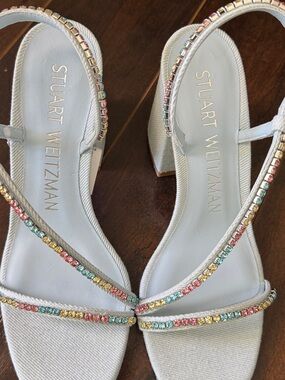 Stuart Weitzman Soirée Crystal Sandals Multi Color Size 7 NWT Sparkly Heels